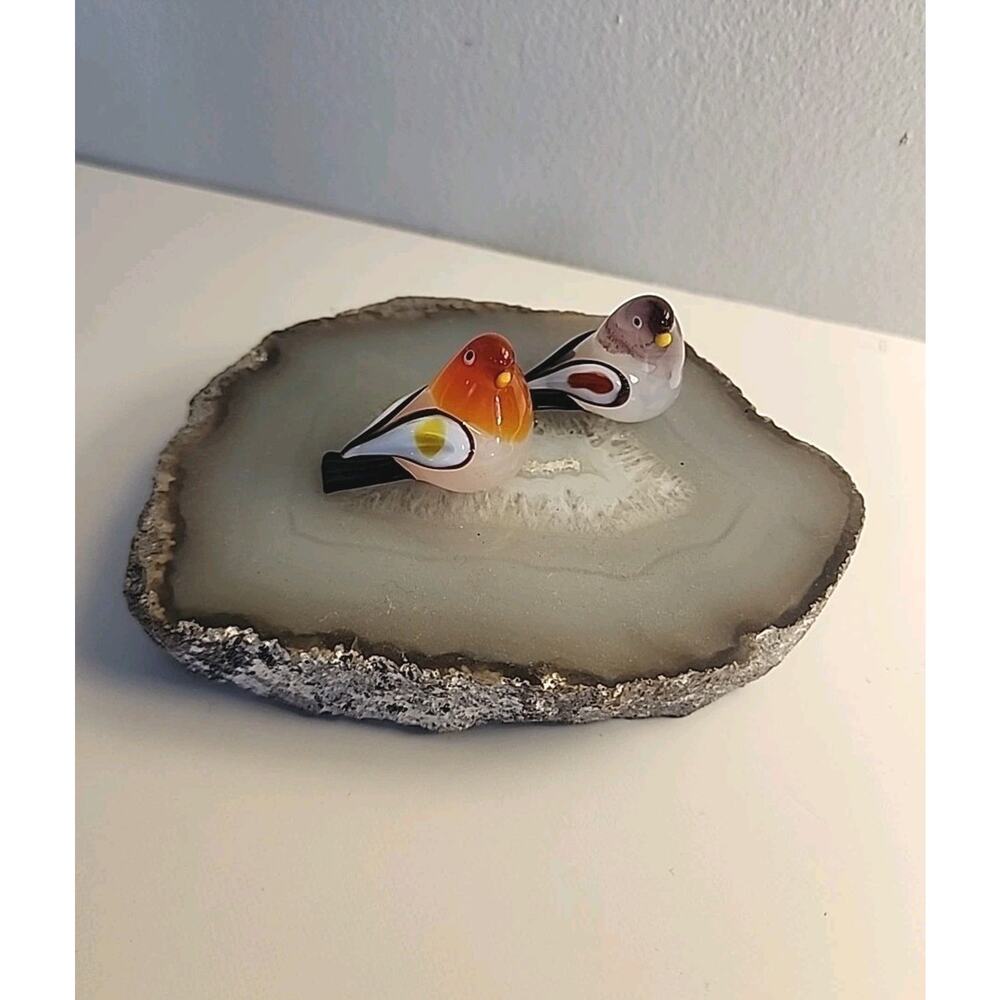 Vintage Murano Glass of Venice Art Blown Glass Baby Birds Orange & Purple